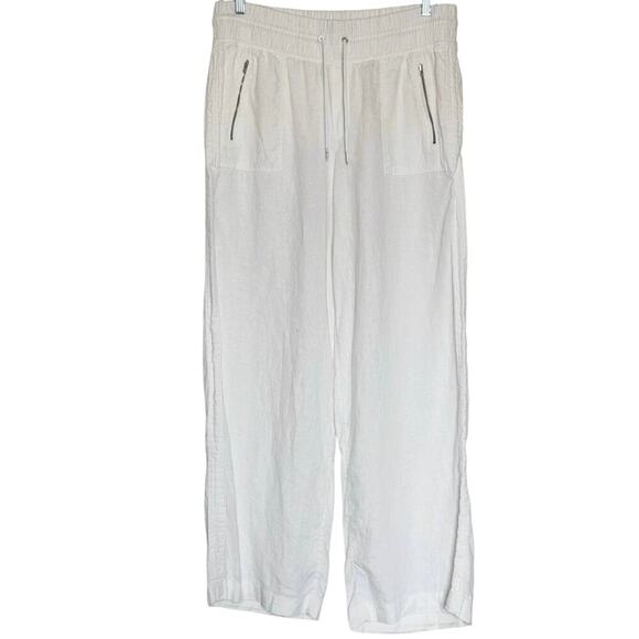 Athleta Cabo Linen Wide Leg Pant Calla Lilly Size 16 - Picture 3 of 10